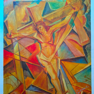 Rare Cubist Satin Lithograph of Christ by Hector Zablach (1999) – Exceptional Religious Artwork