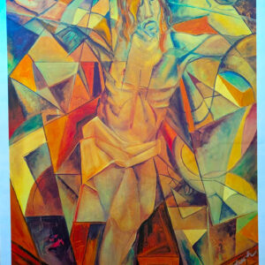 Rare Modern Cubist Satin Lithograph of Christ by Hector Zablach (1999) – Collectible Religious Art
